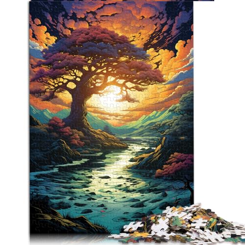 1000-teiliges Puzzle für Erwachsene und Kinder, farbenfrohes Fantasie-Sonnenuntergangsbaum-Papierpuzzle, für Erwachsene und Kinder ab 12 Jahren, Denkspiel-Spielzeug. Größe: 50 x 75 cm. von LZYANG