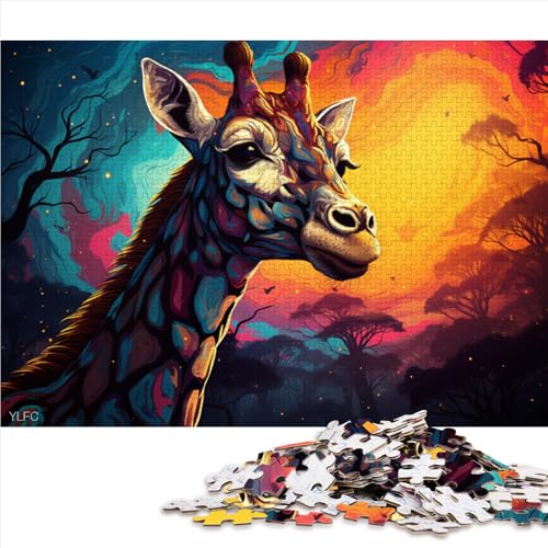 1000-teiliges Puzzle für Erwachsene und Kinder, farbenfrohes Giraffenkunst-Papierpuzzle, für Erwachsene und Kinder ab 12 Jahren, als Geschenk für die ganze Familie und die。Größe: 26 x 38 cm von LZYANG