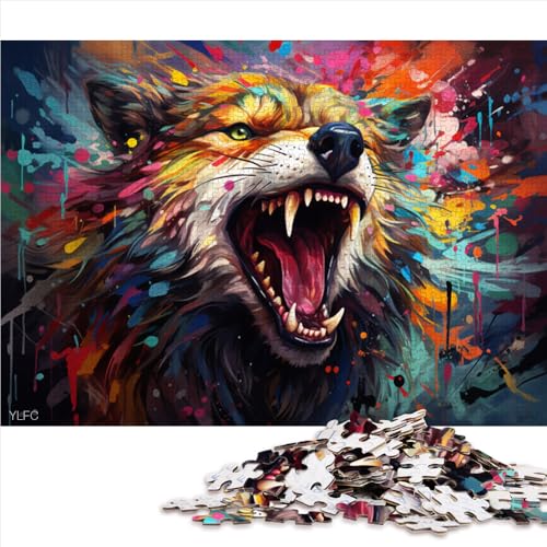 1000-teiliges Puzzle für Erwachsene und Kinder, farbenfrohes psychedelisches Papierpuzzle mit Wolfsmotiv, für Erwachsene und Kinder ab 12 Jahren, Lernspiele, Größe: 26 x 38 cm von LZYANG