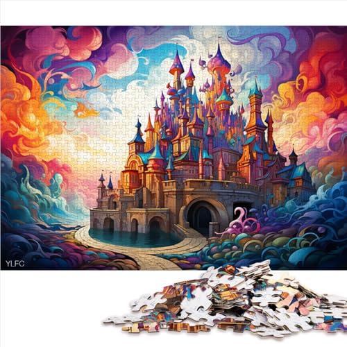 1000-teiliges Puzzle für Erwachsene und Kinder, farbenfrohes psychedelisches Schloss-Puzzle aus Holz, für Erwachsene und Kinder, entspannendes intellektuelles Lernspielzeug. Größe: 52 x 38 cm. von LZYANG