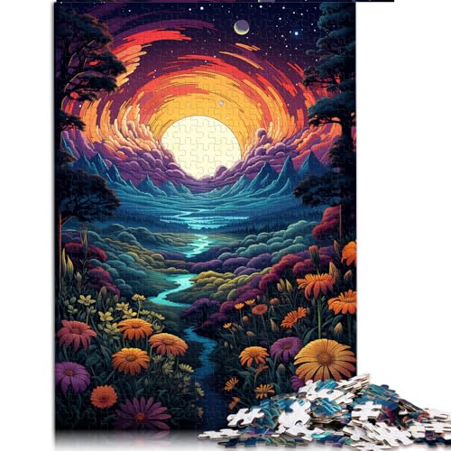 1000-teiliges Puzzle für Erwachsene und Kinder,Buntes Fantasie-Sonnenuntergangsblumen-Papierpuzzle,Geeignet für Erwachsene und Kinder ab 12 Jahren,Schwierige Herausforderung zum Stressabbau. von LZYANG