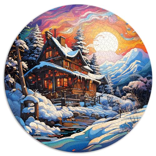 1000-teiliges Puzzlespiel, Hütte im Schnee, kreatives rundes Puzzle, für Erwachsene und Kinder, Kartonpuzzle, anspruchsvolle Spielgröße, 67,5 x 67,5 von LZYANG