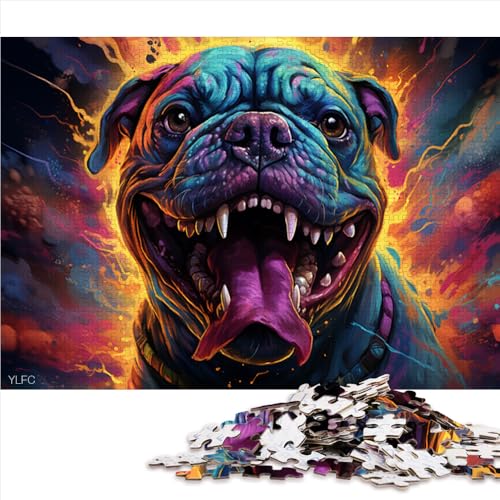 1000-teiliges Puzzlespiel, farbenfrohes, wildes Bulldoggen-Papierpuzzle, für Erwachsene und Kinder ab 12 Jahren, Spielzeug als pädagogisches Geschenk. Größe: 52 x 38 cm. von LZYANG