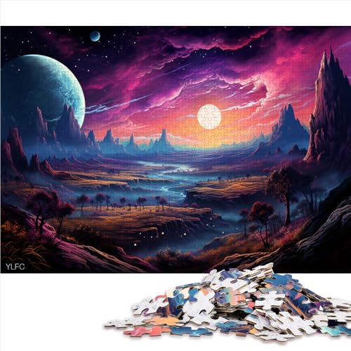 1000-teiliges Puzzlespiel, farbenfrohes Holzpuzzle mit Doppelplanetenlandschaft, für Erwachsene und Kinder ab 12 Jahren, Lernspiel. Größe: 52 x 38 cm. von LZYANG