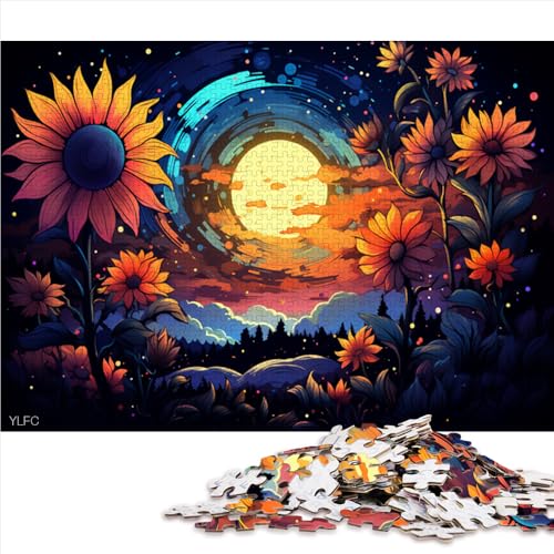 1000-teiliges Puzzlespiel, farbenfrohes Papierpuzzle mit Sonnenblumen und Sternenhimmel, für Teenager und Kinder, Familienaktivität. Größe: 52 x 38 cm. von LZYANG