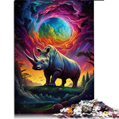 1000-teiliges Puzzlespiel, farbiges Nashorn-Papierpuzzle, für Erwachsene und Kinder ab 12 Jahren, Holzpuzzle als Familienspiel und Heimdekoration. Größe: 26 x 38 cm von LZYANG