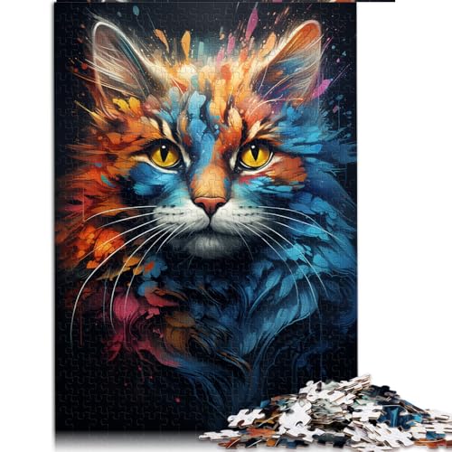 2000-teiliges Puzzle, farbenfrohes psychedelisches Papierpuzzle mit mysteriöser Katze, für Erwachsene und Kinder ab 12 Jahren, zur Heimdekoration. Größe: 70 x 100 cm. von LZYANG