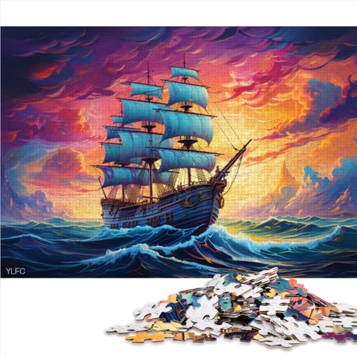 2000-teiliges Puzzle, farbenfrohes psychedelisches Piratenschiff-Papierpuzzle, für Erwachsene und Kinder ab 12 Jahren, Geschenk zum Geburtstag. Größe: 70 x 100 cm. von LZYANG