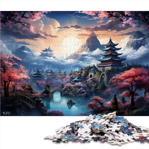 Lustiges Puzzle für Erwachsene, 1000 Teile, Holzpuzzle mit japanischer Fantasielandschaft, für Erwachsene und Kinder, luxuriöses, farbenfrohes Puzzle-Geschenk. Größe: 52 x 38 cm von LZYANG