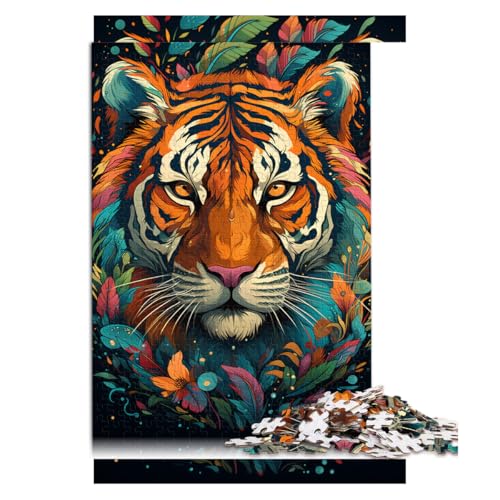 Puzzle 1000 Stück für Erwachsene, Papierpuzzle „Wütender bunter Tiger“, für Erwachsene und Kinder ab 12 Jahren, Denkspiel als Spielzeug. Größe: 50 x 75 cm. von LZYANG