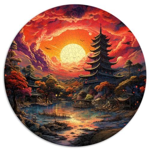 Puzzle 1000 Teile, Sonnenuntergang im japanischen Dorf, runde Puzzles, für Erwachsene und Kinder ab 12 Jahren, Puzzles aus Pappe, Größe zum Stressabbau, 67,5 x 67,5 von LZYANG