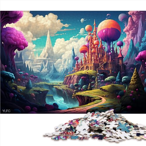 Puzzle 1000 Teile, farbenfrohes, psychedelisches Süßigkeitenschloss-Papierpuzzle, für Erwachsene und Kinder, Familiendekoration. Größe: 50 x 75 cm von LZYANG