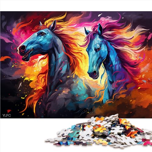 Puzzle 1000 Teile, farbenfrohes psychedelisches Feuerpferd-Holzpuzzle, für Erwachsene und Kinder ab 12 Jahren, Lernspiel für Erwachsene und Kinder, Größe: 52 x 38 cm von LZYANG