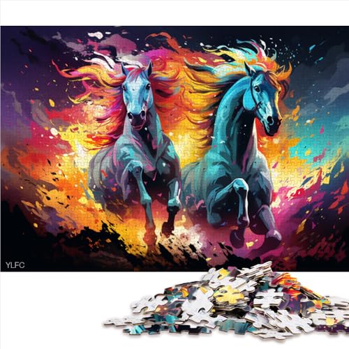 Puzzle 1000 Teile, farbenfrohes psychedelisches Feuerpferd-Holzpuzzle, für Erwachsene und Kinder ab 12 Jahren, Lernspiel für Erwachsene und Kinder, Größe: 52 x 38 cm von LZYANG