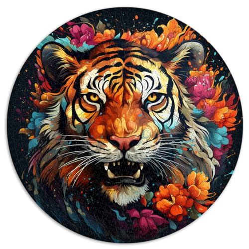 Puzzle 1000 Teile für Erwachsene, Blumentiger, kreatives rundes Puzzle, für Erwachsene und Kinder ab 12 Jahren, Kartonpuzzle, Denkspiel, Größe 67,5 x 67,5 von LZYANG