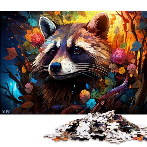 Puzzle 1000 Teile für Erwachsene, Fantasievolles, farbenfrohes Waschbär-Papierpuzzle, für Erwachsene und Kinder, tolles Geschenk für Erwachsene. Größe: 26 x 38 cm von LZYANG