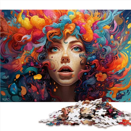 Puzzle 1000 Teile für Erwachsene, Holzpuzzle „Fantasy Color Woman Art“, geeignet für Kinder ab 12 Jahren, Geschenk für Erwachsene und Kinder, Größe: 52 x 38 cm von LZYANG