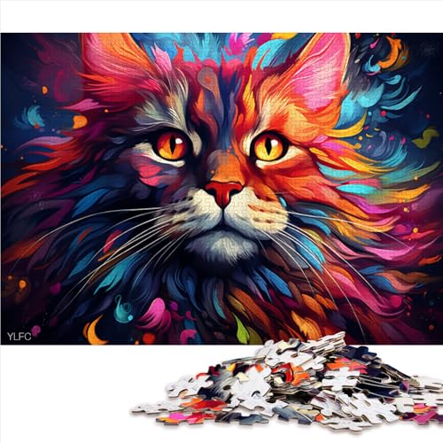 Puzzle 1000 Teile für Erwachsene, Papierpuzzle mit fantasievollem, farbenfrohem Katzen-Kunstmotiv, für Erwachsene und Kinder ab 12 Jahren, pädagogische Herausforderung. Größe: 52 x 38 cm von LZYANG