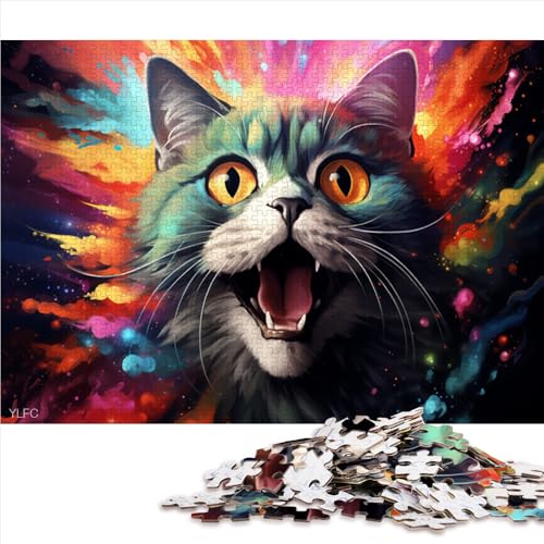 Puzzle 1000 Teile für Erwachsene, Psychedelisches, farbenfrohes, süßes Katzen-Papierpuzzle, für Erwachsene und Kinder ab 12 Jahren, Erwachsene. Größe: 26 x 38 cm von LZYANG