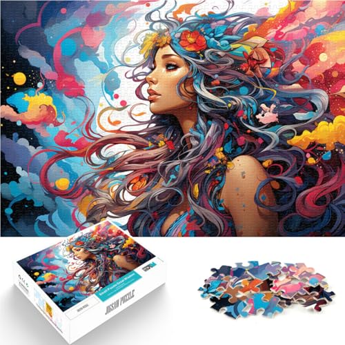 Puzzle 1000 Teile für Erwachsene, buntes psychedelisches Blumen- und Frauen-Holzpuzzle, für Erwachsene und Kinder ab 12 Jahren, tolles Geschenk für Erwachsene. Größe: 52 x 38 cm von LZYANG