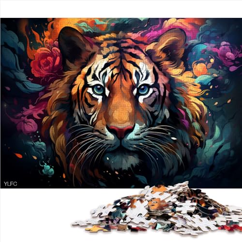 Puzzle 1000 Teile für Erwachsene, farbenfrohe Psychedelie eines riesigen Tigers, Papierpuzzle für Erwachsene und Kinder, für Familienspaß, Größe: 26 x 38 cm von LZYANG