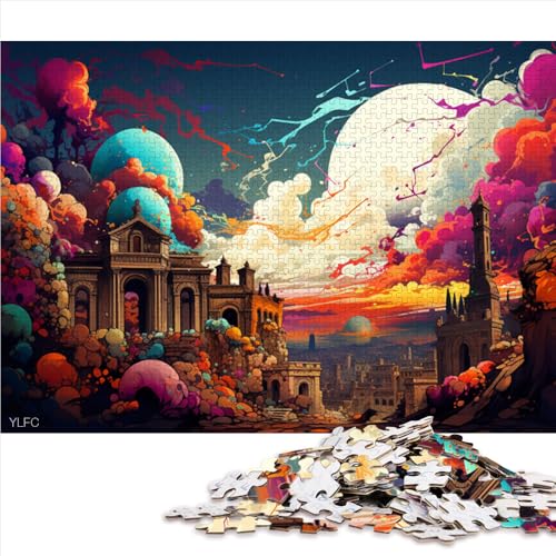 Puzzle 1000 Teile für Erwachsene, farbenfrohe psychedelische Landschaft, Holzpuzzle für Erwachsene, für die Erwachsene Familie, Spielspielzeug für Erwachsene. Größe: 52 x 38 cm von LZYANG