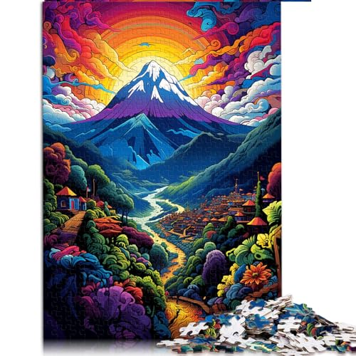 Puzzle 1000 Teile für Erwachsene, farbenfrohes, psychedelisches Bergdorf-Papierpuzzle, für Erwachsene und Kinder ab 12 Jahren, Puzzle zum Anfassen, Größe: 50 x 75 cm von LZYANG