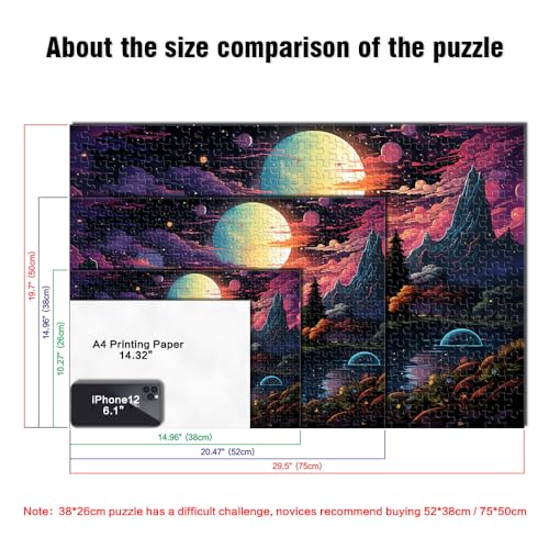 Puzzle 1000 Teile für Erwachsene, farbenfrohes Wasser- und Weltraumlandschafts-Holzpuzzle, für Erwachsene und Kinder ab 12 Jahren, lustige Puzzlespiele. Größe: 52 x 38 cm. von LZYANG