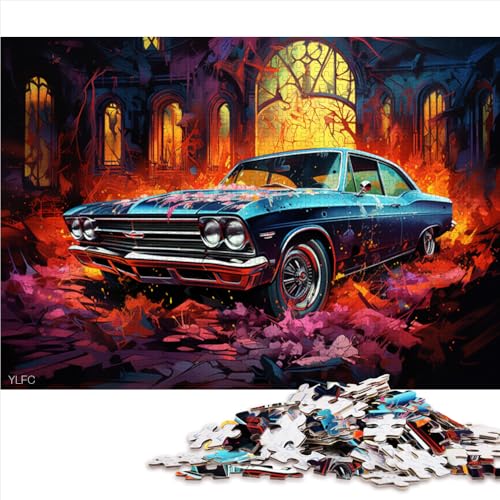 Puzzle 1000 Teile für Erwachsene, farbenfrohes psychedelisches Auto-Holzpuzzle, für Erwachsene und Kinder ab 12 Jahren, Lernspielzeug, Größe: 52 x 38 cm von LZYANG