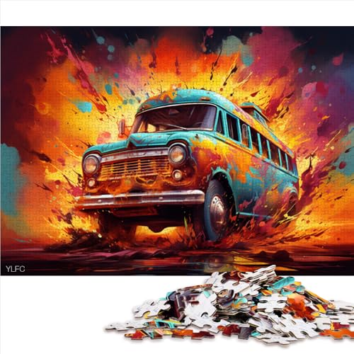 Puzzle 1000 Teile für Erwachsene, farbenfrohes psychedelisches Auto-Holzpuzzle, für Erwachsene und Kinder ab 12 Jahren, Spielzeug-Wanddekoration. Größe: 52 x 38 cm. von LZYANG