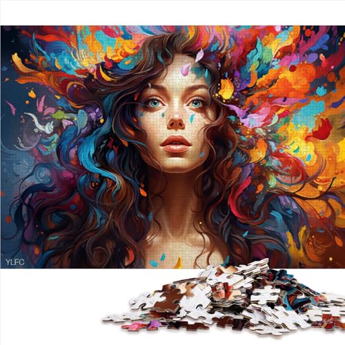 Puzzle 1000 Teile für Erwachsene, farbenfrohes psychedelisches Blumen- und Frauen-Holzpuzzle, für Erwachsene und Kinder ab 12 Jahren, lustiges Puzzle für die ganze Familie von 。Größe: 52 x 38 cm von LZYANG