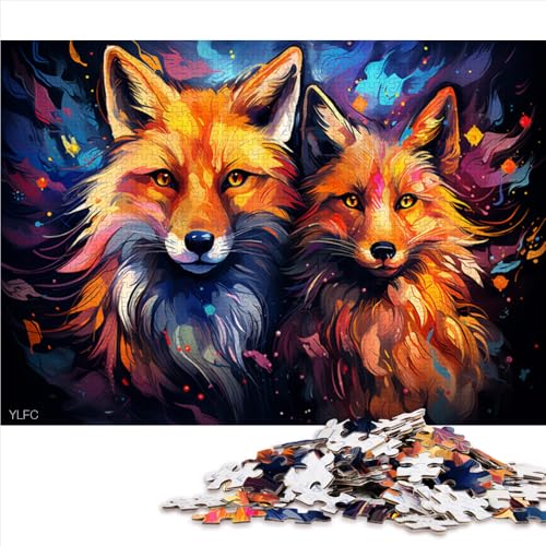 Puzzle 1000 Teile für Erwachsene, farbenfrohes psychedelisches Fuchs-Holzpuzzle, für Kinder ab 12 Jahren, Lernspiel. Größe: 52 x 38 cm. von LZYANG