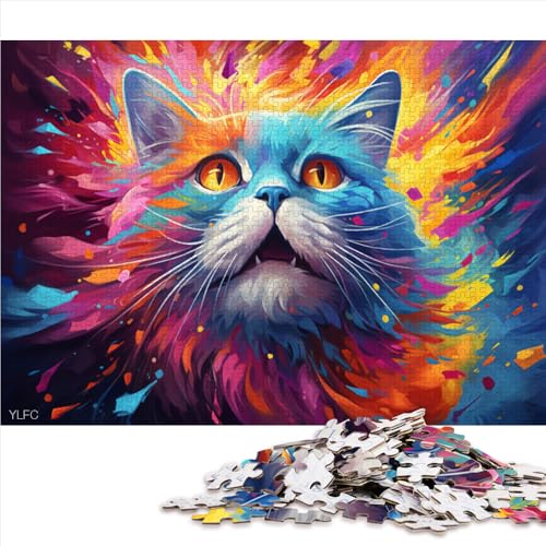 Puzzle 1000 Teile für Erwachsene, farbenfrohes psychedelisches Katzen-Holzpuzzle, für Erwachsene und Kinder ab 12 Jahren, Lernspiel für Erwachsene und Kinder. Größe: 52 x 38 cm von LZYANG