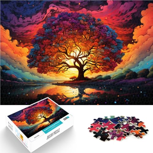 Puzzle 1000 Teile für Erwachsene,Bunte Bäume auf Einer Insel bei Sonnenuntergang, Holzpuzzle,Geeignet für Erwachsene und Kinder ab 12 Jahren,Geschenk für Erwachsene und Kinder。Größe: 52 x 38 cm von LZYANG