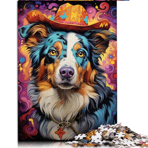 Puzzle 1000 für Erwachsene, farbenfrohes Papierpuzzle „Australian Shepherd“, für Erwachsene und Kinder ab 12 Jahren, Denkspiel, Spielzeug. Größe: 52 x 38 cm. von LZYANG