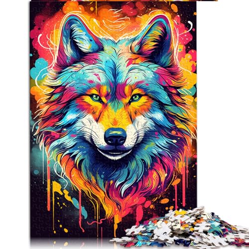 Puzzle 2000 Teile für Erwachsene, Psychedelisches Farbgemälde, Wolf-Papierpuzzle, für Erwachsene und Familien, Familienspiele, Größe: 70 x 100 cm von LZYANG