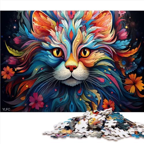 Puzzle für Erwachsene, 1000 Puzzles, farbenfrohes Holzpuzzle mit Psychedelischer Katze, geeignet für Erwachsene und Kinder ab 12 Jahren, pädagogisches Spiel und Herausforderungsspielzeug von LZYANG