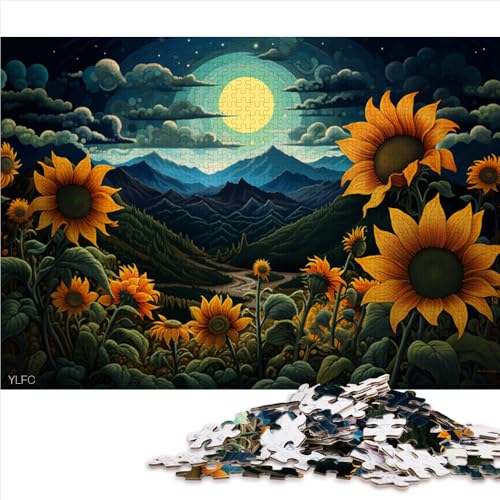 Puzzle für Erwachsene, 1000 Teile, „Sonnenblumen unter dem Mond in der Nacht“, Papierpuzzle, für Teenager und Kinder, lustige Puzzlespiele, Größe: 50 x 75 cm von LZYANG