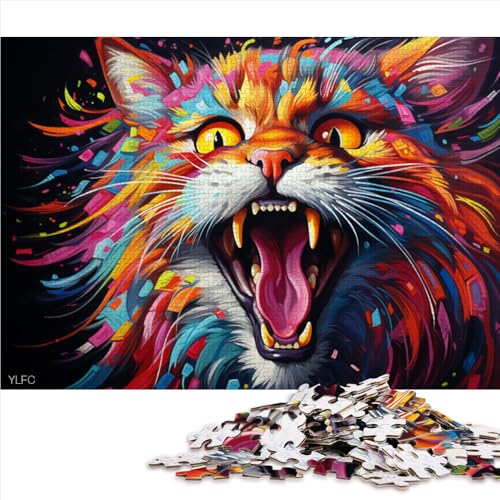 Puzzle für Erwachsene, 1000 Teile, Buntes psychedelisches Katzen-Papierpuzzle, Geeignet für Kinder ab 12 Jahren, Lernspiel und Herausforderungsspielzeug. Größe: 26 x 38 cm. von LZYANG