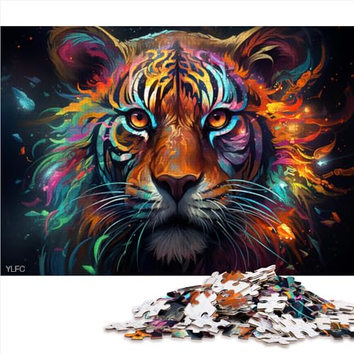 Puzzle für Erwachsene, 1000 Teile, Fantasie-Holzpuzzle „Bunter Tiger“, für Erwachsene und Kinder ab 12 Jahren, Familiendekoration, Größe: 52 x 38 cm von LZYANG