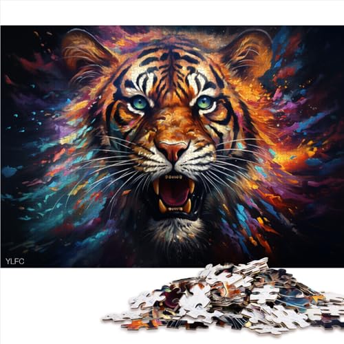 Puzzle für Erwachsene, 1000 Teile, Fantasie-Puzzle aus Holz mit Buntem Tiger, für Erwachsene und Kinder ab 12 Jahren, Lernspiel. Größe: 52 x 38 cm. von LZYANG