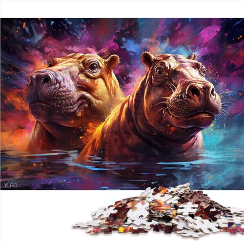 Puzzle für Erwachsene, 1000 Teile, Fantasievolles Papierpuzzle mit Nilpferd unter dem Sternenhimmel, für Erwachsene und Kinder, tolles Geschenk für Erwachsene und Kinder. Größe: 26 x 38 cm von LZYANG