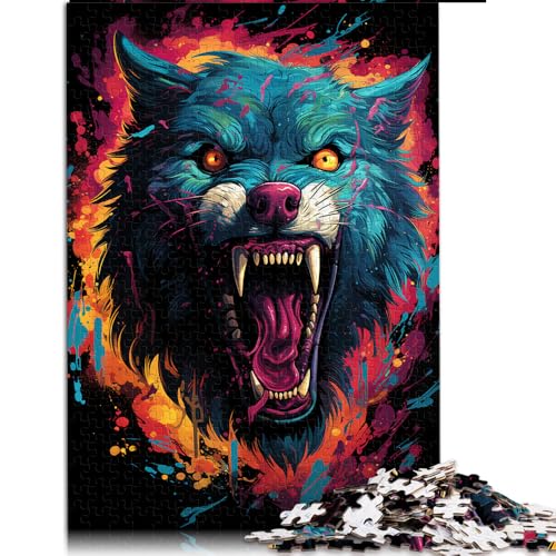 Puzzle für Erwachsene, 1000 Teile, Farbgemälde „Wilder Wolf“ aus Papier, für Erwachsene und Kinder, lustige Puzzlespiele. Größe: 26 x 38 cm. von LZYANG