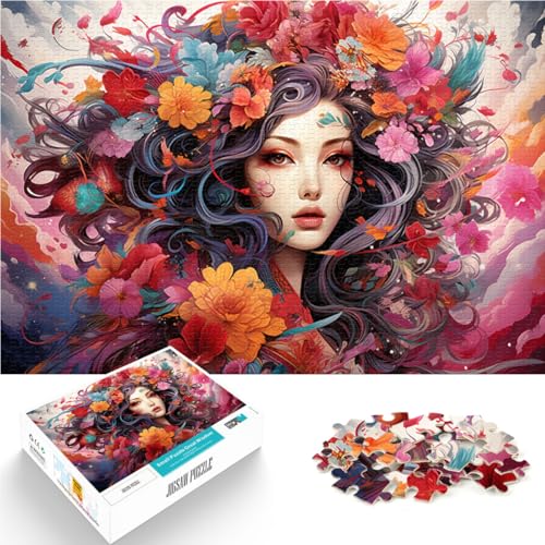 Puzzle für Erwachsene, 1000 Teile, Geishas farbenfrohes psychedelisches Holzpuzzle, für Erwachsene und Kinder, tolles Geschenk für Erwachsene. Größe: 52 x 38 cm. von LZYANG