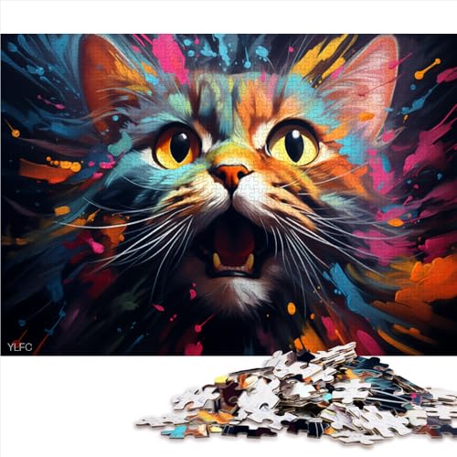 Puzzle für Erwachsene, 1000 Teile, Holzpuzzle mit farbenfrohen psychedelischen Katzen, geeignet für Erwachsene und Kinder ab 12 Jahren, Puzzle für Familienaktivitäten. Größe: 52 x 38 cm. von LZYANG