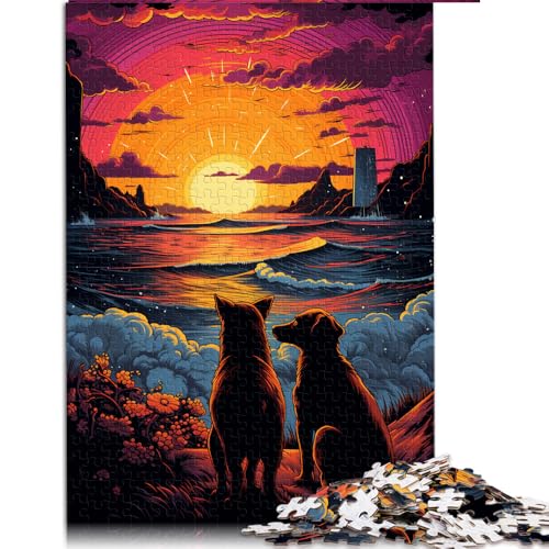 Puzzle für Erwachsene, 1000 Teile, Hunde mit der Sonne im Hintergrund, Papierpuzzle, für Erwachsene und Kinder ab 12 Jahren, Denkspiel, Größe: 50 x 75 cm von LZYANG