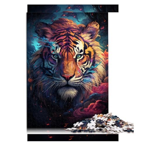 Puzzle für Erwachsene, 1000 Teile, Papierpuzzle „Wütender bunter Tiger“, für Erwachsene und Kinder, tolles Geschenk für Erwachsene und Kinder. Größe: 50 x 75 cm von LZYANG