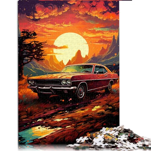 Puzzle für Erwachsene, 1000 Teile, buntes Retro-Auto bei Sonnenuntergang, Papierpuzzle, für Erwachsene und Kinder ab 12 Jahren, Lernspiele für zu Hause, DIY-Spielzeug, Größe: 50 x 75 cm von LZYANG