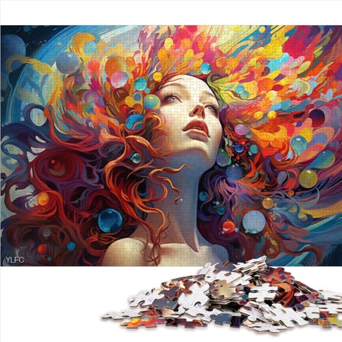 Puzzle für Erwachsene, 1000 Teile, farbenfrohes, psychedelisches Blumen- und Frauen-Papierpuzzle, für Erwachsene und Kinder ab 12 Jahren, pädagogische Herausforderung. Größe: 26 x 38 cm von LZYANG