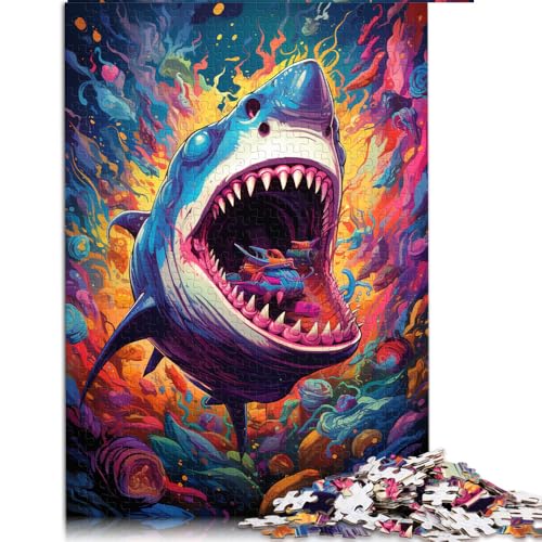 Puzzle für Erwachsene, 1000 Teile, farbenfrohes, psychedelisches Hai-Tier-Papierpuzzle, für Erwachsene und Kinder ab 12 Jahren, Familienunterhaltungsspielzeug. Größe: 50 x 75 cm von LZYANG